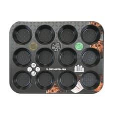 Image of Hairy Bikers 12 Cup Muffin Pan Black Non-Stick Carbon Steel Bakeware