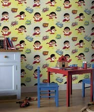 Image of SUPER RYANS WORLD CHILDREN'S SUPERHERO YELLOW GREY KIDS CARTOON WALLPAPER 662502