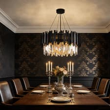 Image of Round Glass Pendant Light Crystal Chandelier Black Flush Mount Ceiling Lighting