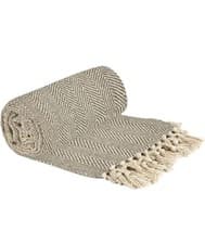 Image of Emma Barclay Natural Herringbone Bed Throw Over Blanket 127x152cm