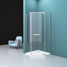 Image of Durovin Shower Enclosure Pivot Hinged Pentagon Glass Cubicle 900/1000mm + Tray