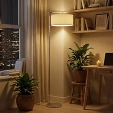 Image of Modern Floor Lamp Tall Pole Light with Linen Shade E27 Holder for Home Office