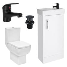 Image of 400mm Vanity Unit and Close Coupled WC Dual Flush Toilet Matt Black Tap & Waste 