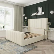 Image of New York Panel Winged Plush Velvet Bed Frame in All Sizes Double & King Size Bed