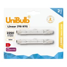 Image of UniBulb Halogen R7S 78mm Linear 2250lm 120W Dimmable Floodlight Bulb - Pack of 2