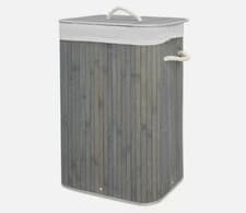 Image of Bamboo Laundry Basket With Lids & Liner Foldable Washing Clothes Bin Hamper New
