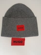 Image of Hugo Boss Grey Ribbed Beanie Hat One Size Fits All BNWT New