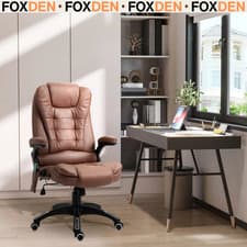 Image of Brown Executive Office Chair Leather Armrests Swivel Massage Adjustable Chair