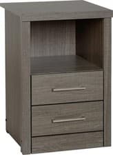 Image of Grey Wood Grain 2 Drawer Bedside Chest W40cm X D40cm X H61cm LACEY