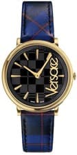 Image of Versace VE8100218 V-Circle Lady gold black blue Leather Women's Watch NEW