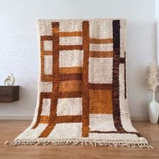 Image of Moroccan Beni Ourain Rug – Handmade Wool Carpet – Authentic Berber Wool Shag Rug