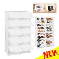 Image of Shoe Storage Rack 10 Cube Interlocking Plastic Cabinet Home Tidy Shelf Organizer