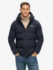 Image of Superdry Mens Eclipse Navy Hooded Boxy Puffer Jacket.