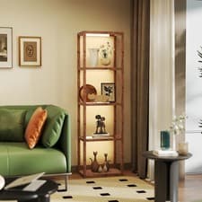 Image of Floor Lamp with Glass Shelves, Dimmable LED Lamp for Living Room