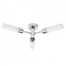 Image of Litecraft Elena 3 Arm Glass Bathroom Semi Flush Ceiling Light - Polished Chrome