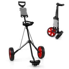 Image of COSTWAY 2 Wheel Foldable Golf Trolley Push Pull Cart with Scoreboard-Red