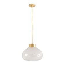 Image of Corinne Brushed Gold Cap Pendant Ceiling Light Clear Twill Glass Shade LED Lamp