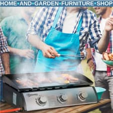 Image of Portable Gas BBQ Plancha Grill w/ 3 Burners 9kW Tabletop Griddle Stainless Steel