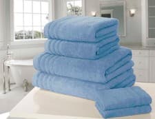 Image of Zero Twist Hand Towel So Soft Ribbed Woven Border Towel 100% Cotton 500GSM Blue