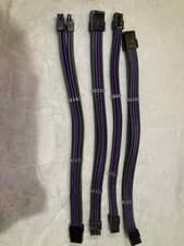 Image of 6 and 8 pin black purple 30cm PCIE PSU extension sleeved cables with cable combs