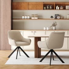 Image of Goeurvant Set of 2/4/6 Dining Chairs Swivel Upholstered Chair Beige Linen