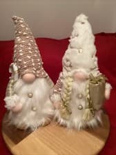 Image of 2xChristmas Gonk Light Up Decorations,BOY/Girl,Plush,12” Tall,White/Gold,New.