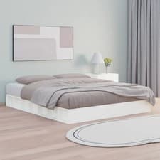 Image of WALPLUS White Solid Wood Bed Frame Without Mattress 180x200 cm Super King