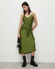 Image of ALLSAINTS Cactus Green Hana 2-In-1 Dress Size Large UK 12/14 NWT