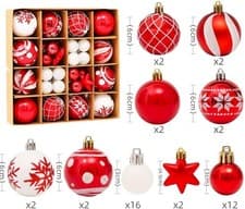 Image of Christmas Baubles Plastic Red Christmas Tree Decorations Baubles