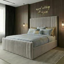 Image of OTTOMAN STORAGE BED PANEL PLUSH VELVET UPHOLSTERED BED FRAME- LINED HEADBOARD