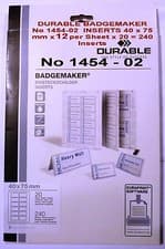 Image of DURABLE BADGEMAKER No 1454-02 INSERTS 40 x 75 mm x 12 per Sheet x 20=240 Inserts