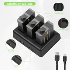 Image of 3Pack Battery+Charger for GoPro Hero 5 6 7 8 Black CHDHX-501 AHDBT-501 AHDBT-801