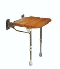 Image of AKW Wooden Slatted Fold Up Shower Bath Seat Chair with Adjustable Support Leg