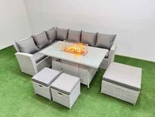 Image of Fimous Rattan Outdoor Garden Furniture Set Gas Fire Pit Or Rising Table Sofa Set