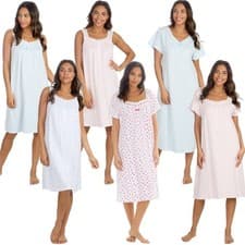 Image of Ladies 100% Cotton Floral Nightie Womens Nightdress White Size 10-32