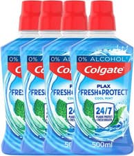 Image of Colgate Plax Mouthwash 4 Pack, 500Ml Bottles, Cool Mint Mouthwash with 24/7* Pl