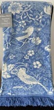 Image of William Morris Supersoft Strawberry Thief Fringed Throw Blue 130cm x 170cm