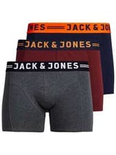 Image of Jack & Jones Cotton Stretch Junior Trunks 3 Pack - Black/Grey/Red