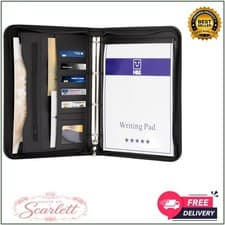 Image of Zipped A4 Faux Leather Portfolio Folder Ring Binder Business Document Case