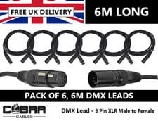 Image of 6 x DMX Leads 6m - 5 Pin XLR Male to Female- High Quality Connectors & Cable