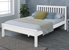 Image of White Wood Bed Frame Bedstead Wooden,Low Foot End Single,Small Double,4ft6,5ft