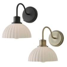 Image of Wall Light Fitting Ribbed Domed Lampshade Bedside Reading Lights LED Bulb Sconce