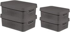 Image of CURVER Infinity Dots Set of 4 Storage Boxes: 4.5 Litre and 11 Litre - Dark grey