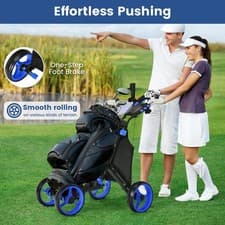 Image of 4-wheel Golf Trolley Push and Pull Golf Trolley with Scoreboard Bag-Blue