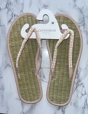 Image of Accessorize Monsoon Seagrass Flip Flops Size M Medium UK 5 6 Pink White Bead New