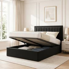 Image of New Luxury Ottoman Storage bed Frame Upholstered Plush Velvet - Lined Headboard