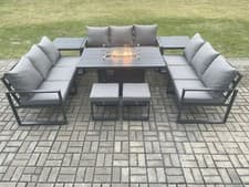 Image of Fimous Aluminium Dark Grey Lounge Sofa Garden Furniture Gas Fire Pit Dining Set