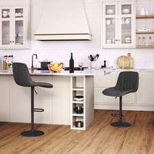 Image of Breakfast Bar Stools PU Leather Ribbed Swivel Gas Lift Chair Back Foot Rest 2/4