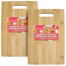Image of 2 Chopping Board Wood Bamboo 30x20cm Wooden Cutting with Handle Kitchen Use