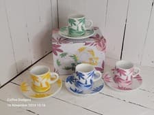 Image of 4 Bialetti Romantic Wild Moka Porcelain Espresso Cups & Saucers 60ml Coffee Cups